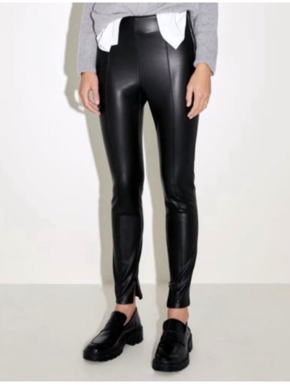 Zara Black Faux Leather Skinny Pants | S | Ankle Zip Moto Leggings Edgy Chic
